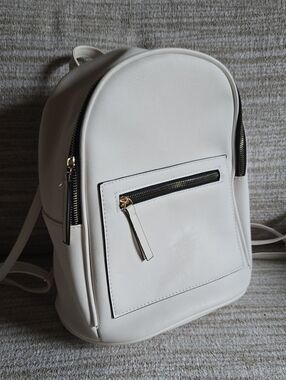 White Women's Mini Backpack with Front Zip Pocket